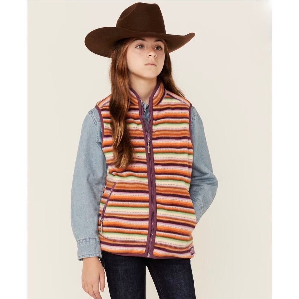 HOOEY Girls' Serape Striped Print Reversible Zip Up Western Fleece Vest, Medium